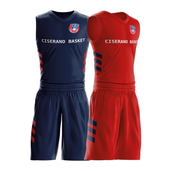 Divisa Allenamento Double Ciserano Basket, canotta e pantaloncini nei due lati blu navy e rosso