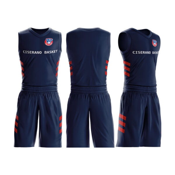 Divisa Allenamento Double Ciserano Basket, lato blu navy: fronte, retro e vista laterale