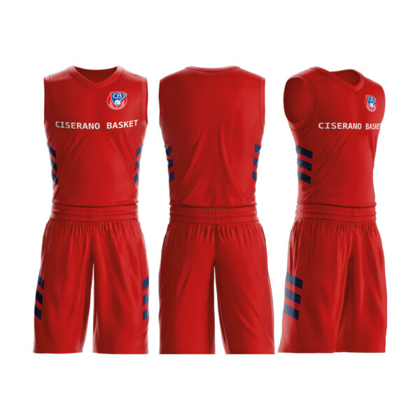 Divisa Allenamento Double Ciserano Basket, lato rosso: fronte, retro e vista laterale