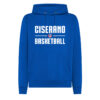 Felpa royal con cappuccio, scritta Ciserano Basketball e logo Ciserano Basket